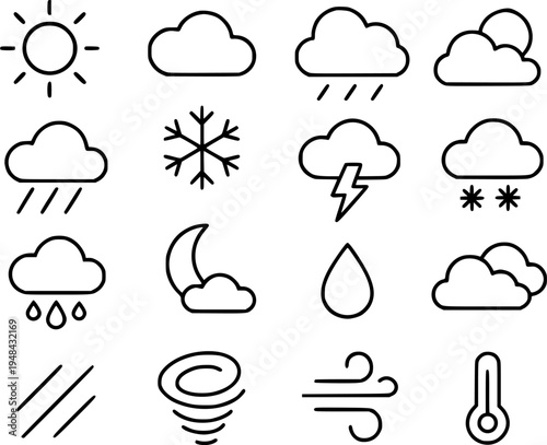 Weather icon set, with outline design