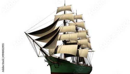 Billede på lærred Majestic green-hulled tall ship with full sails, a classic sailing vessel isolat