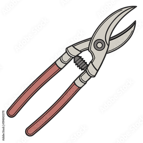 Cartoon pruning shears with red handles white background