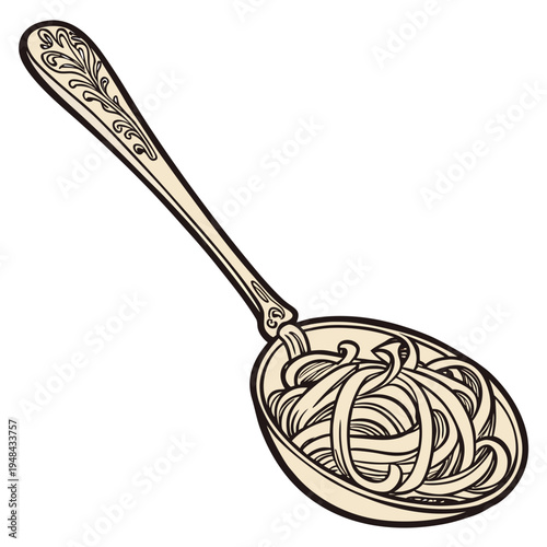 Of spaghetti on a decorative spoon food kitchen utensil