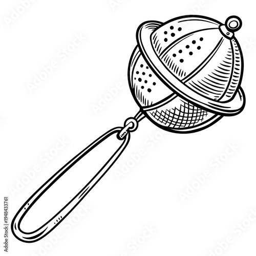 Black and white line of a tea infuser with a handle tea strainer metal mesh kitchen tool