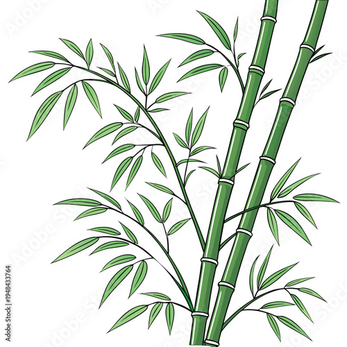 Cartoon green bamboo stalks with leaves