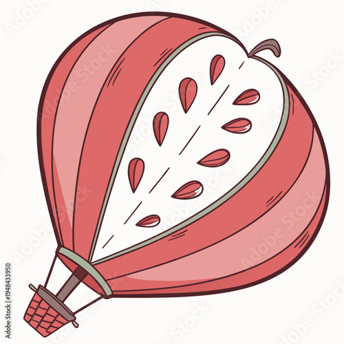 Cartoon pink dragon fruit cut open with seeds visible