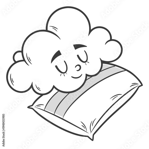 Smiling cloud resting on a pillow sleeping cartoon