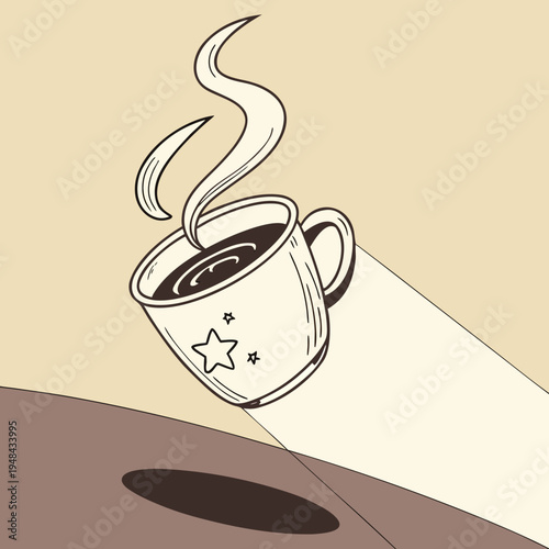 Steaming cup of coffee with star on side