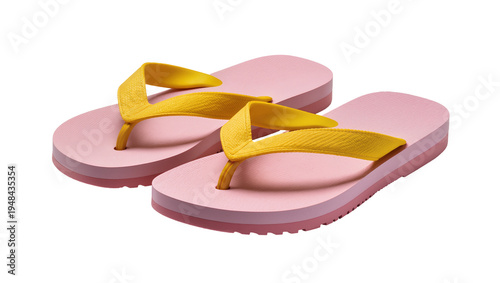 Картината върху платно Vibrant pink and yellow flip-flops, a perfect pair of casual summer footwear iso