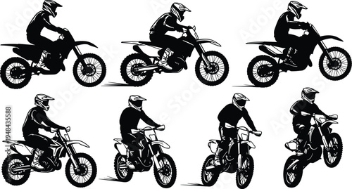 Motocross, rider, dirt, bike, silhouette, motocross, motorcycle, offroad, racing, stunt, jump, extreme, sport, helmet, trail, adventure, speed, action, competition, illustration