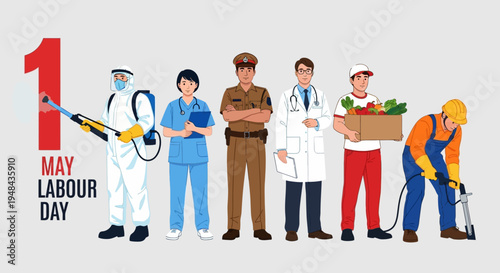 Workers celebrate Labour Day with diverse professionals in a parade