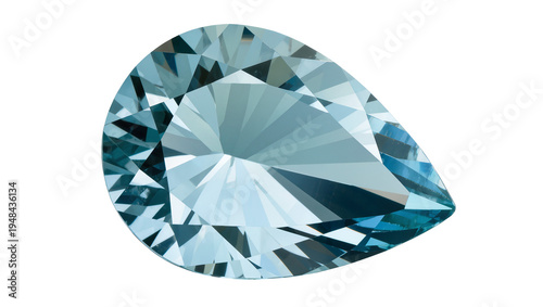 Obraz na płótnie Sparkling light blue pear-shaped aquamarine gemstone, intricately faceted and is