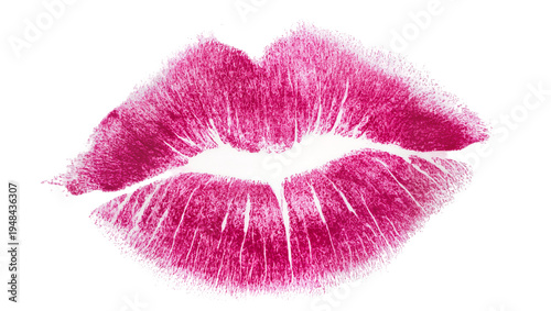 Schilderij op canvas Vibrant pink lipstick kiss mark imprint, isolated on transparent background, per