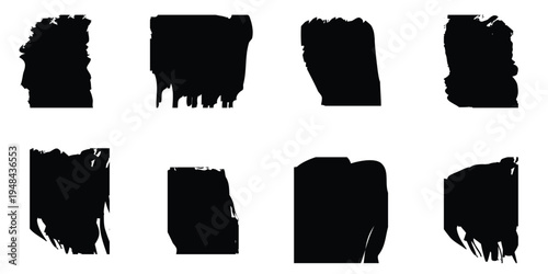 Collection of black abstract rectangular brush strokes on white background