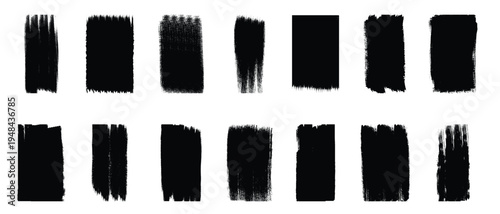 Collection of black paint brush stroke textures isolated on a white background