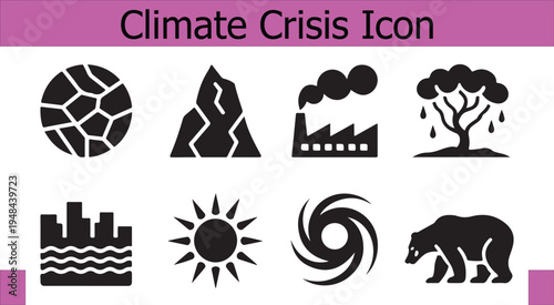 Global climate crisis symbols depicting environmental degradation and ecological challenges