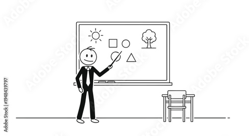 Teacher pointing at shapes on a whiteboard education