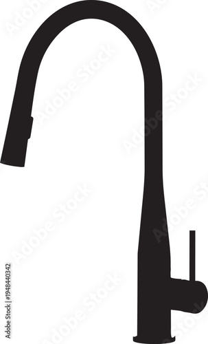 Black silhouette of a modern kitchen faucet on vector illustration