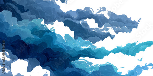 Blue ocean watercolor background with smooth flowing wave texture and artistic aqua paint illustration.