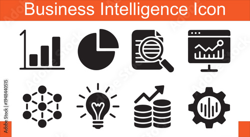 Collection of Essential Business Intelligence and Data Analytics Icons for Strategic Insights