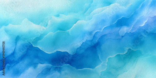 Abstract blue sea watercolor texture background with flowing ocean waves and soft turquoise liquid design.