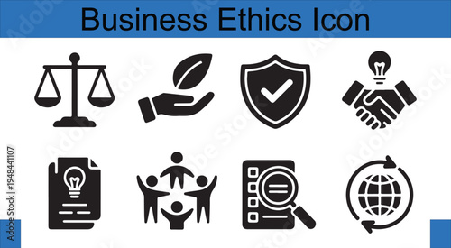 Essential Business Ethics Icons for Integrity Responsibility and Sustainability