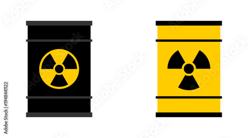 Radioactive Waste Barrel Icon with Nuclear Hazard Ionizing Radiation Trefoil Sign. Vector Image.
