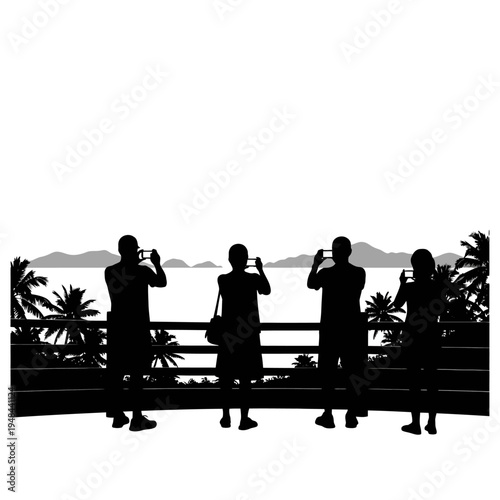 People looking through binoculars outdoors.