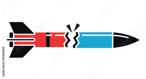 Stylized missile illustration showing a break or fracture in its body