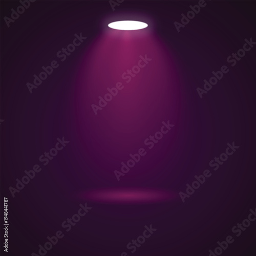 A single spotlight shines brightly in a dark room with a purple hue and gradient lighting effects