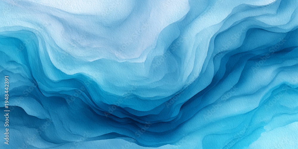 Fototapeta premium Abstract blue sea watercolor texture background with flowing ocean waves and soft turquoise liquid design.