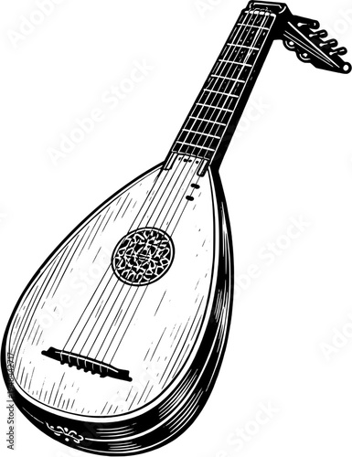 Lute Silhouette String Musical Instrument Vector Icon