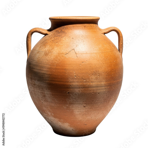 Ancient terracotta vase with two handles isolated on transparent background transparent background
