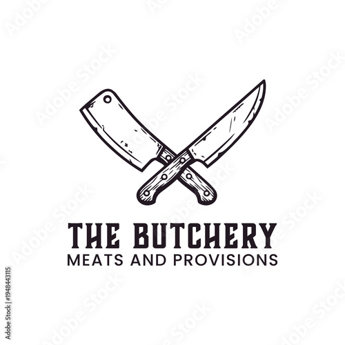 Vintage retro butcher knife cleaver with crossed logo design for butchery or chef.