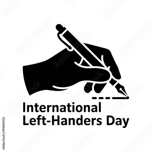International left-handers day, left hand writing with pen icon vector illustration