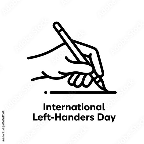 International left-handers day, left hand writing with pen icon outline vector illustration