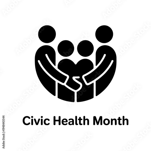 Civic health month emblem with people embracing heart symbol