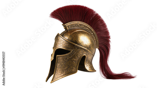 Fotografia Ornate ancient Greek Roman warrior helmet, crafted from aged bronze with a vibra