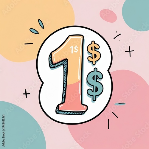 Cute Hand Drawn 1 Dollar Sign Doodle – Playful Finance and Earnings Concept Illustration