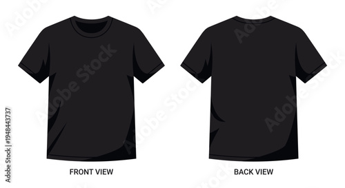 Black t-shirt design illustration showing front and back views, simple and plain.