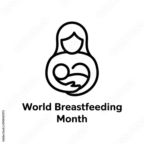 World breastfeeding month icon with mother and infant child logo in line style
