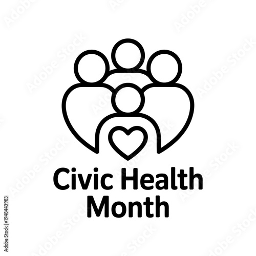 Civic health month icon showing group of people with heart symbol in line style