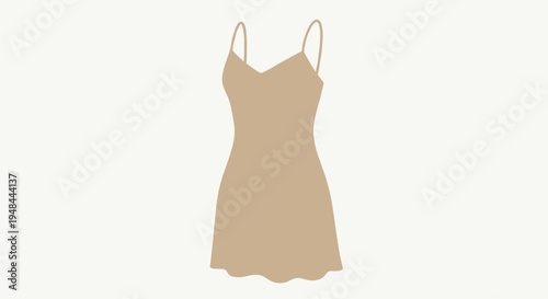 Elegant beige mini slip dress, designed with delicate spaghetti straps, perfect for a chic and minimalist look or as a layering piece.