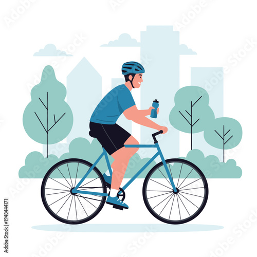 Bicycle Rider Enjoying an Active Lifestyle in a City Park with Helmet and Water Bottle
