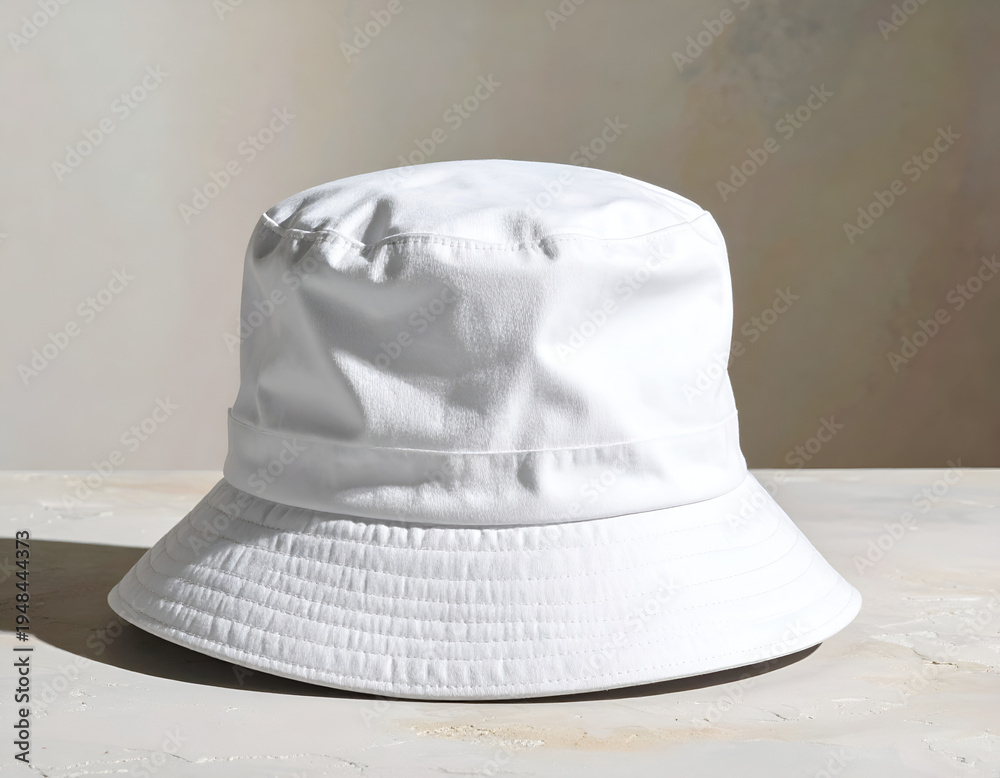 Fototapeta premium Clean white fabric hat with a wide brim, casts a shadow
