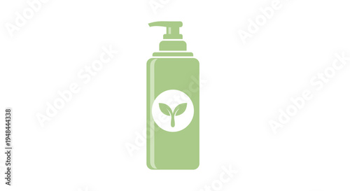 Eco-friendly green pump bottle, featuring an organic leaf logo, perfect for natural and sustainable beauty or personal care products.