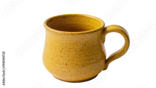Quadro su tela Rustic yellow speckled ceramic coffee mug with a sturdy handle, isolated PNG on