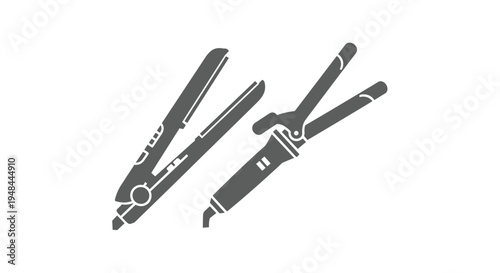 Essential hair styling tools, including a dark grey hair straightener and a curling iron, providing versatile options for creating various hairstyles.