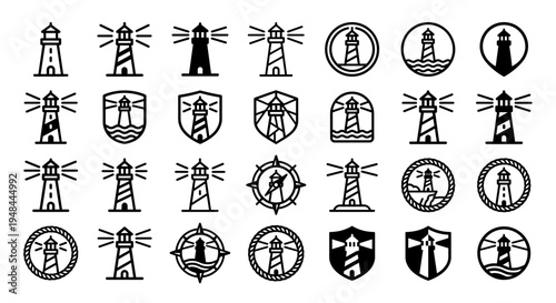 Collection of various lighthouse designs, showcasing different styles and arrangements.