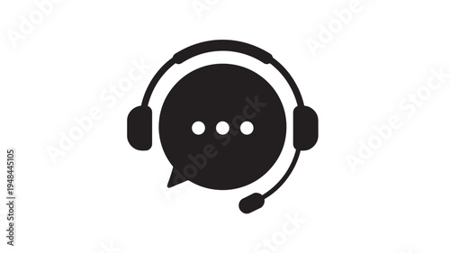 Headset icon with a speech bubble and dots, representing communication and support services in a modern, clean style.