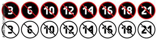 Flat icons for age restrictions on products, television content, and internet content