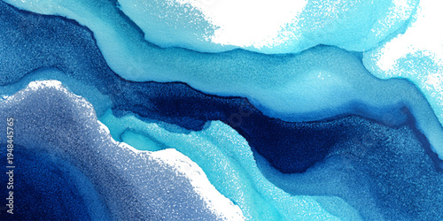 Abstract blue sea watercolor texture background with flowing ocean waves and soft turquoise liquid design.