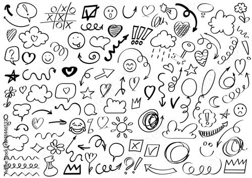 Doodles With Various Shapes And Elements Drawn With Marker In Vector Eps Hand-Drawn Style